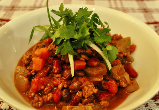 Bowl of smoked chili con carne