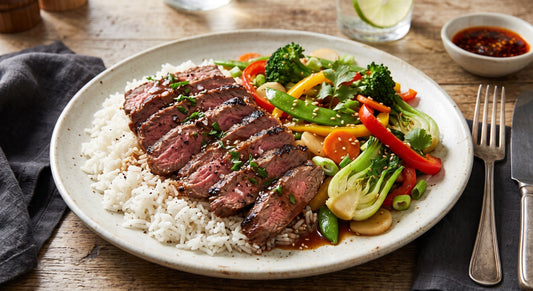 Asian Flavors Flank Steak Over Rice