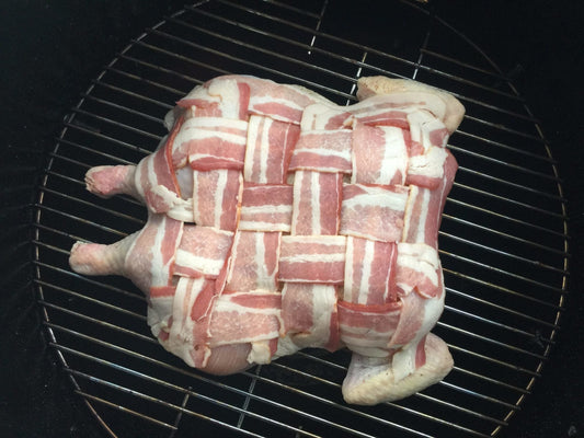 Smoked Butterflied, Bacon Weave Chicken Recipe