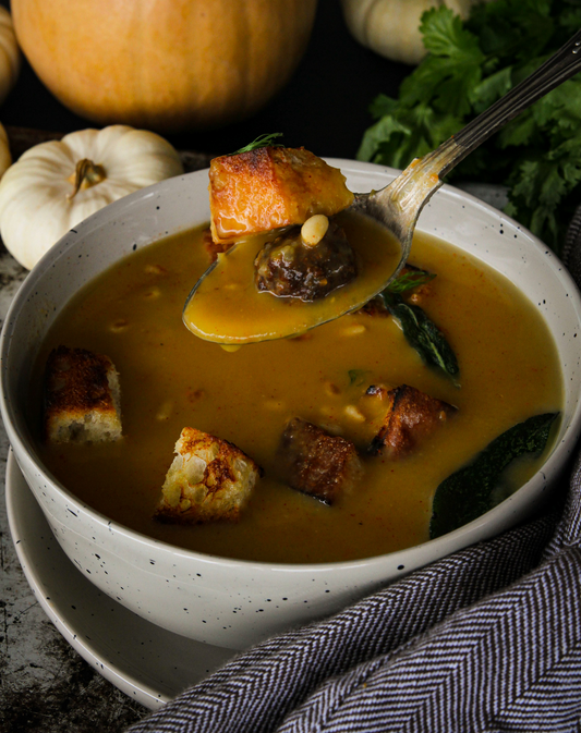 Smoked Bison Meatballs and Butternut Squash Soup