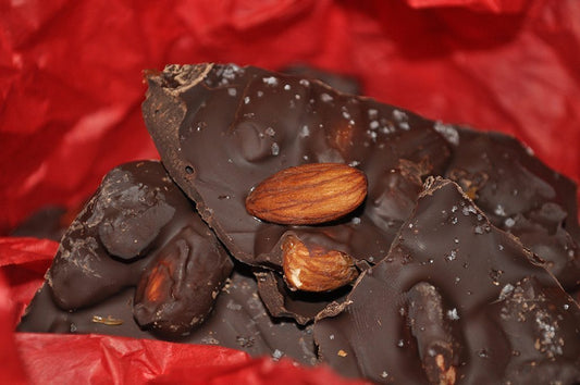 Smoked almond dark chocolate bark