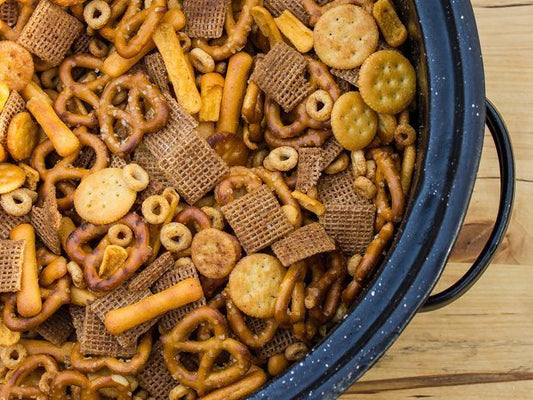 Bowl of smoked snack mix
